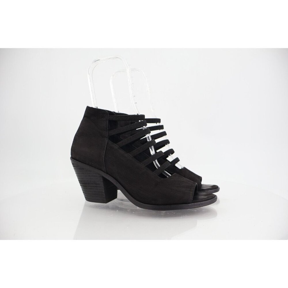 Eileen Fisher Sandals Womens Size 9 James Peep Toe Strappy Nubuck Leather Black